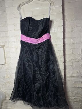 Jordan Strapless Black Mini Dress with Pink Waist Sash